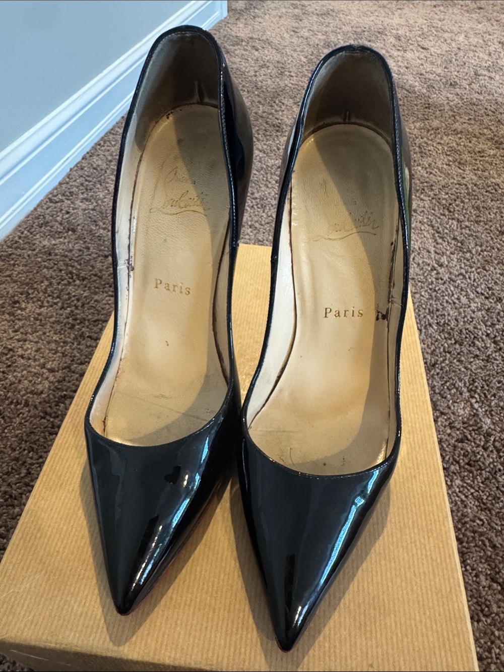 Christian Louboutin Black Patent Pointed-Toe Pumps